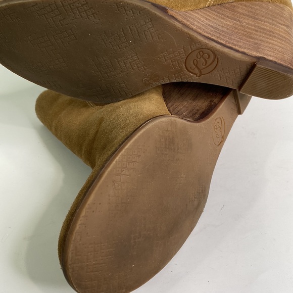 LUCKY BRAND Yamka Tan Suede Wedge Chelsea Stacked Heel Bootie Shoes Size 8 - Picture 12 of 13